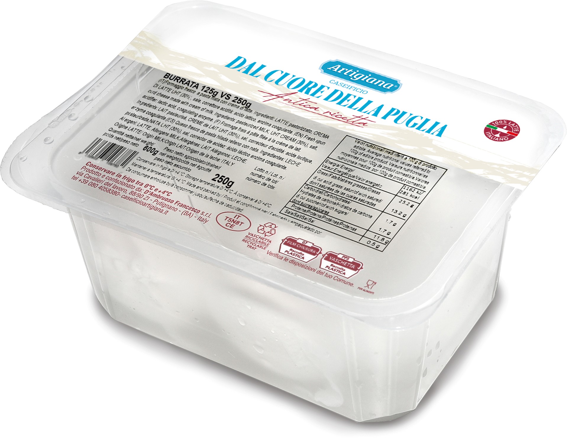 BURRATA "CUORE DELLA PUGLIA" 2X125 G 10/BOX ARTIGIANA
