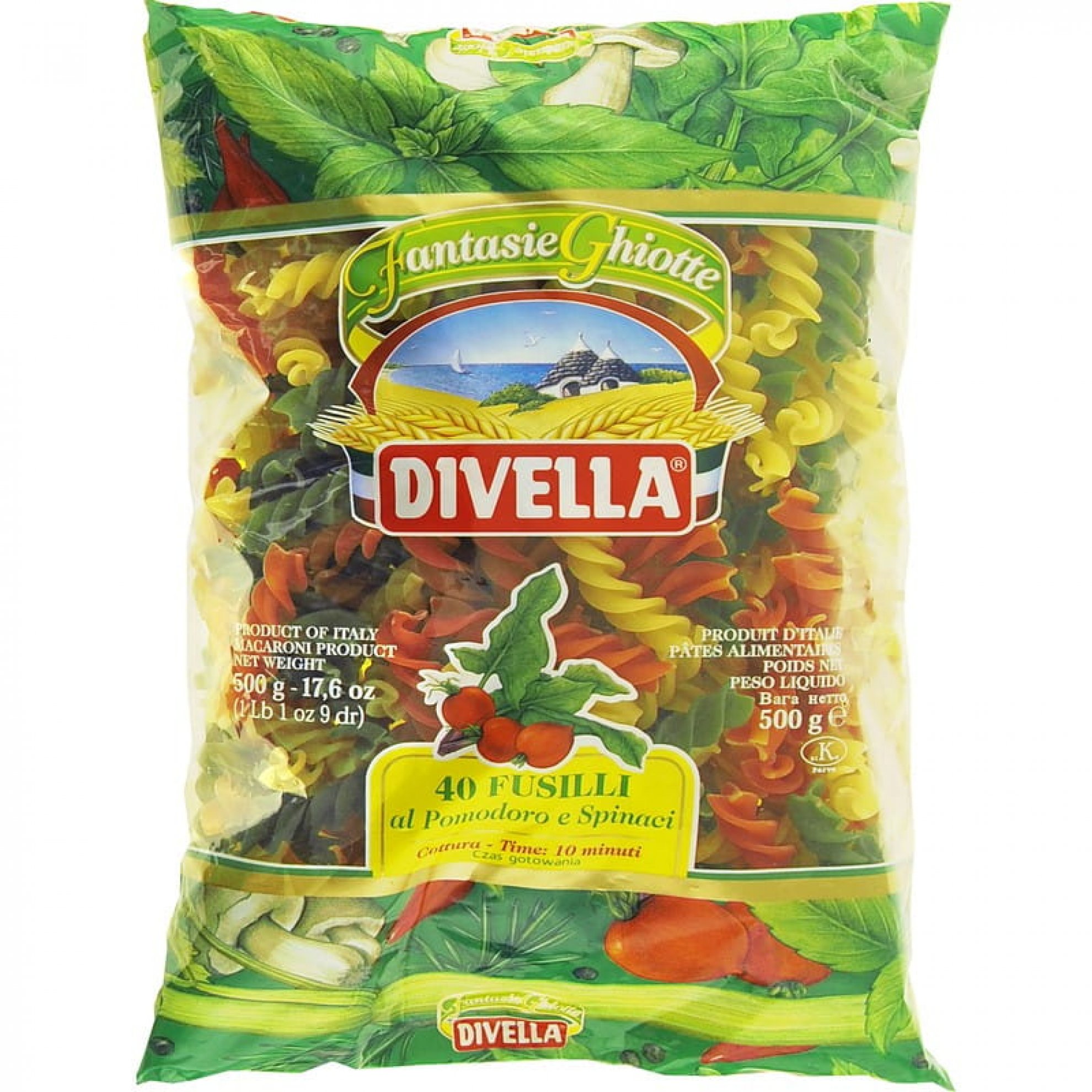 MAKARON FUSILLI POMIDOR I SZPINAK 500 G 24/BOX DIVELLA