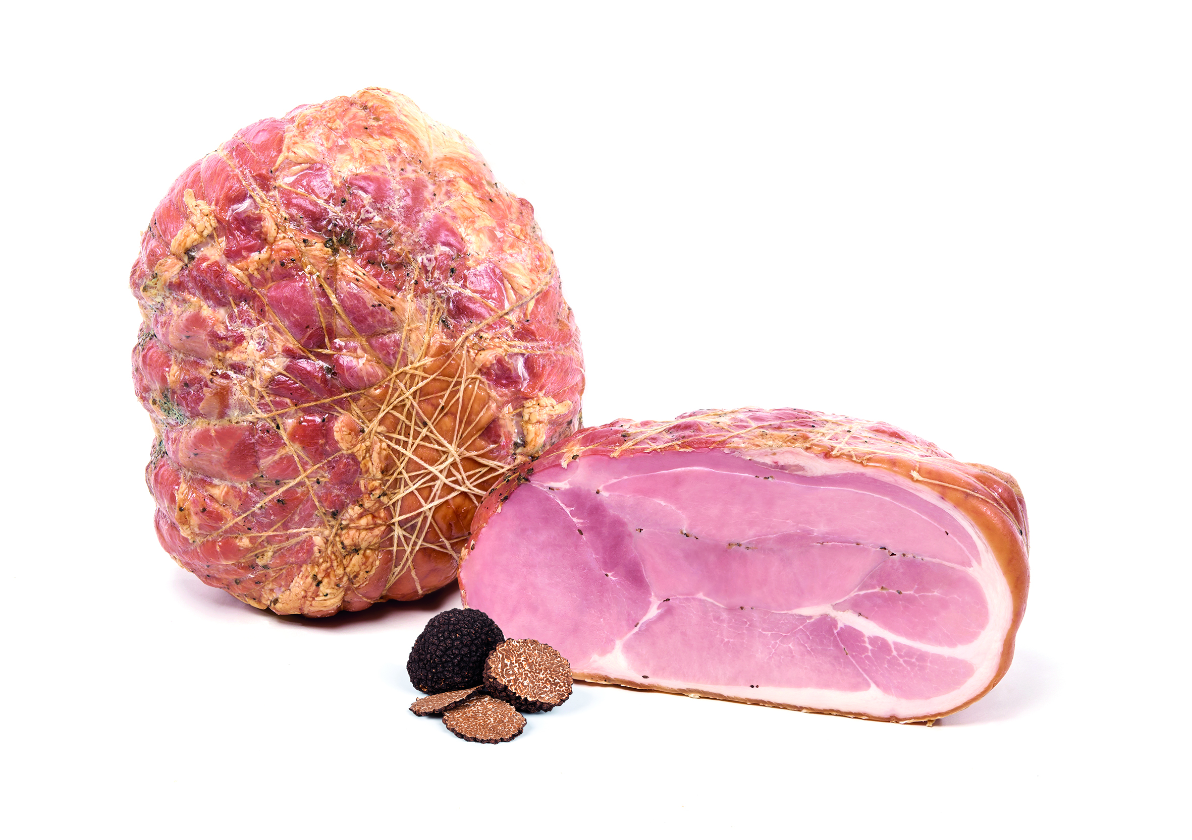 PROSCIUTTO COTTO / SZYNKA ALTA QUALITÀ Z TRUFLĄ RĘCZNIE WIĄZANE OK. 7,5 KG 2/BOX LEONCINI