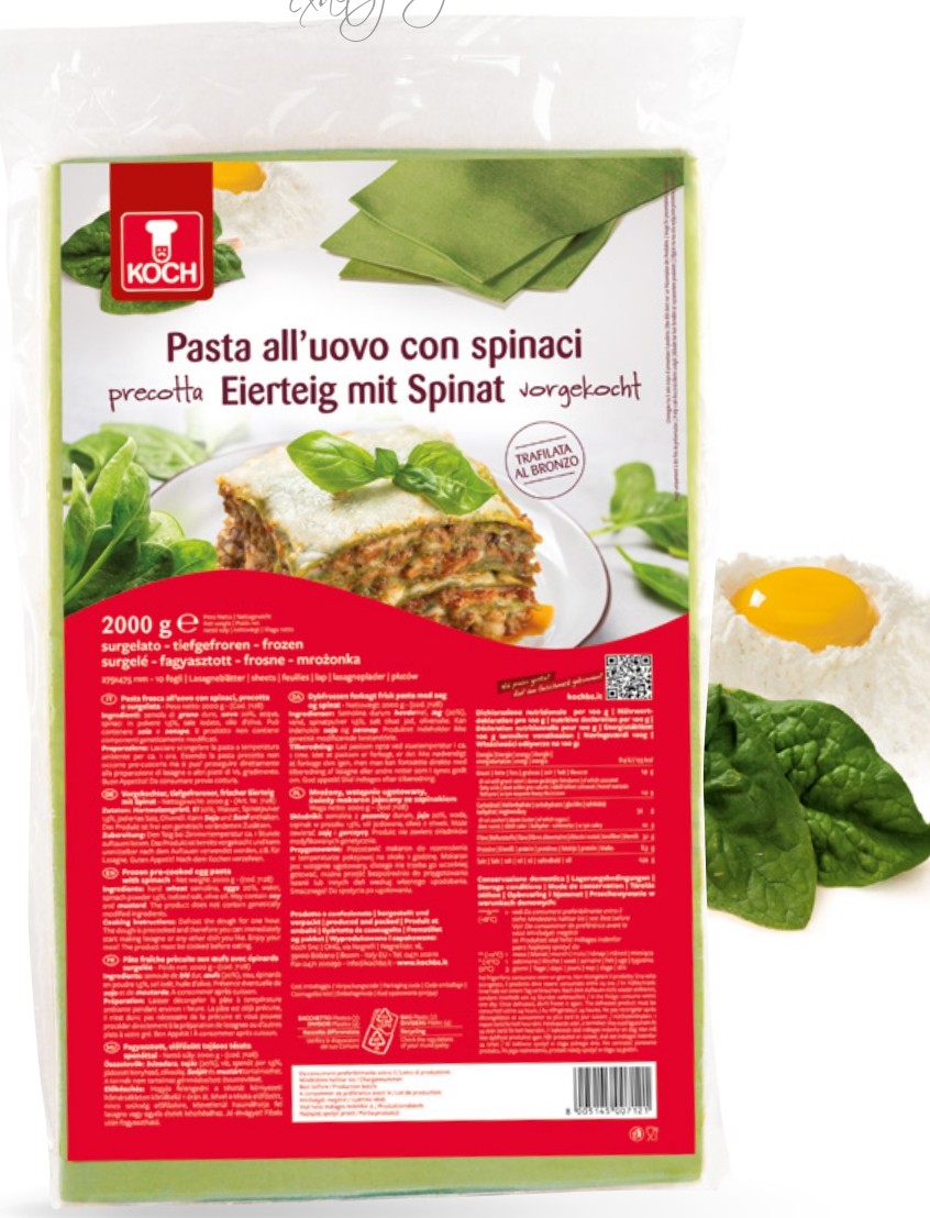 PODGOTOWANE PŁATY LASAGNE JAJECZNE SZPINAKOWE MROŻONE 5X2 KG KOCH