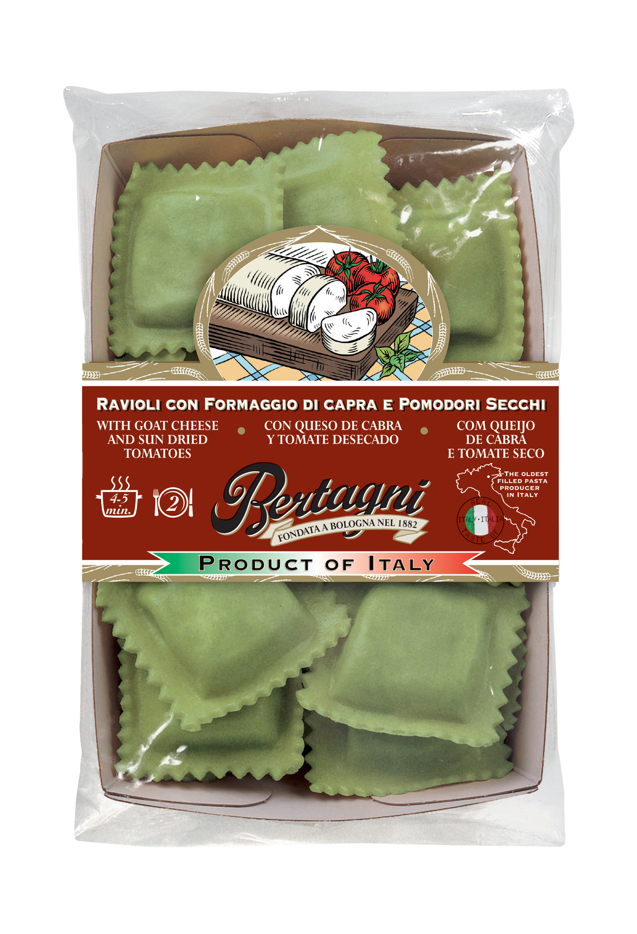 MAKARON RAVIOLI KOZI SER, POMIDORY SUSZONE 250G 6/BOX BERTAGNI