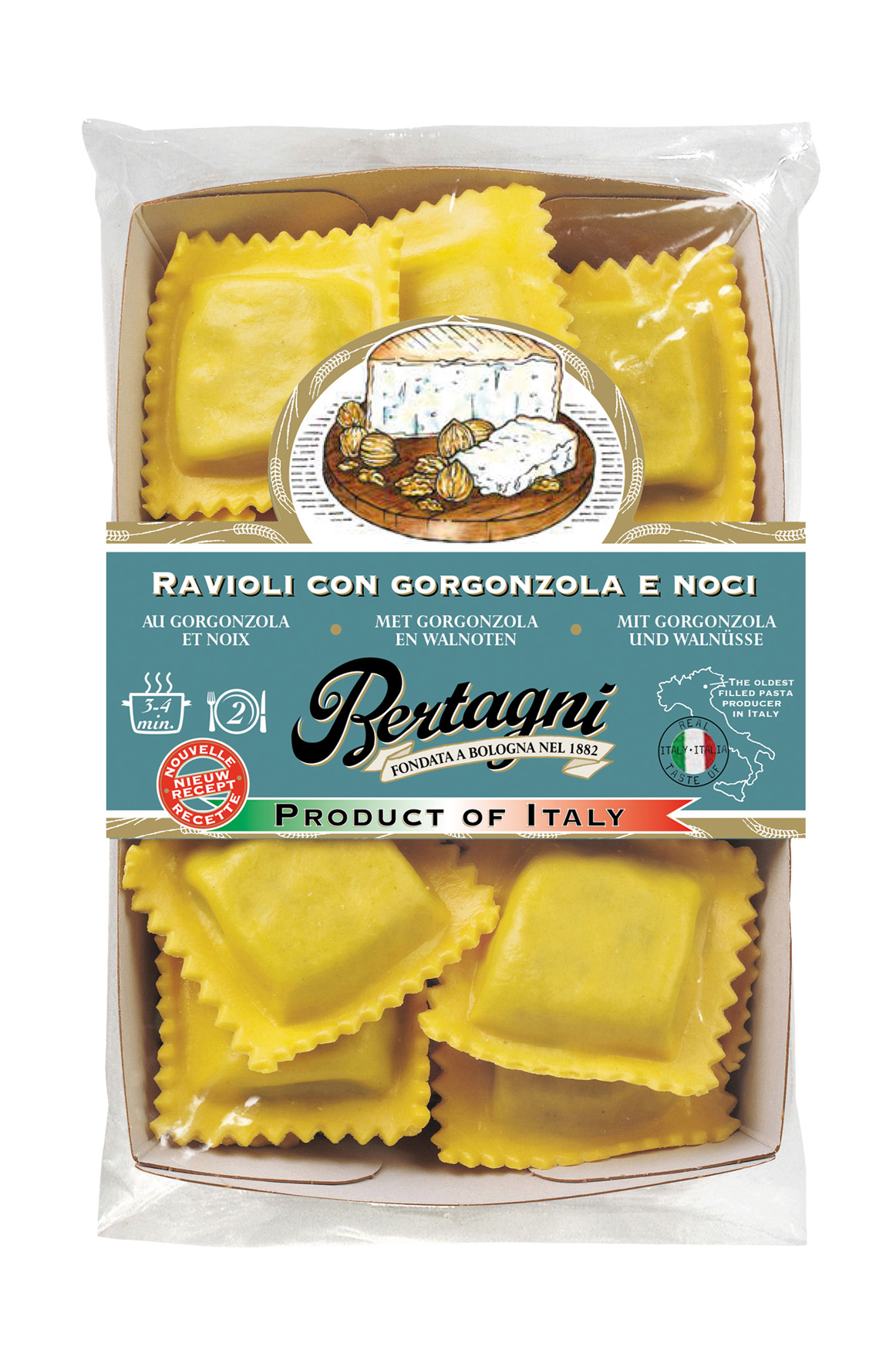 MAKARON RAVIOLI Z GORGONZOLĄ I ORZECHAMI WŁOSKIMI 250G 6/BOX BERTAGNI
