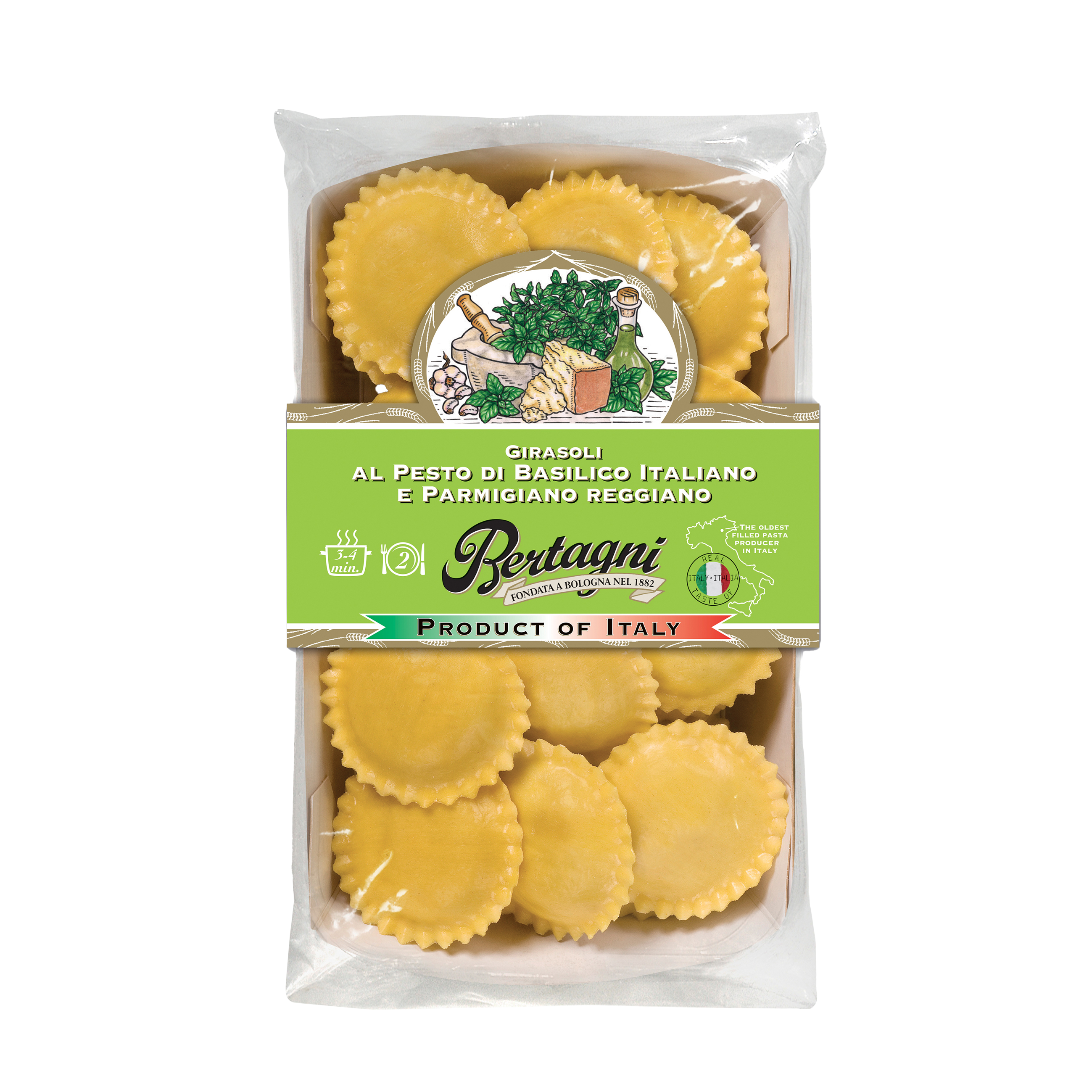 MAKARON GIRASOLI Z PESTO BAZYLIOWYM I PARMIGIANO REGGIANO 250G 6/BOX BERTAGNI