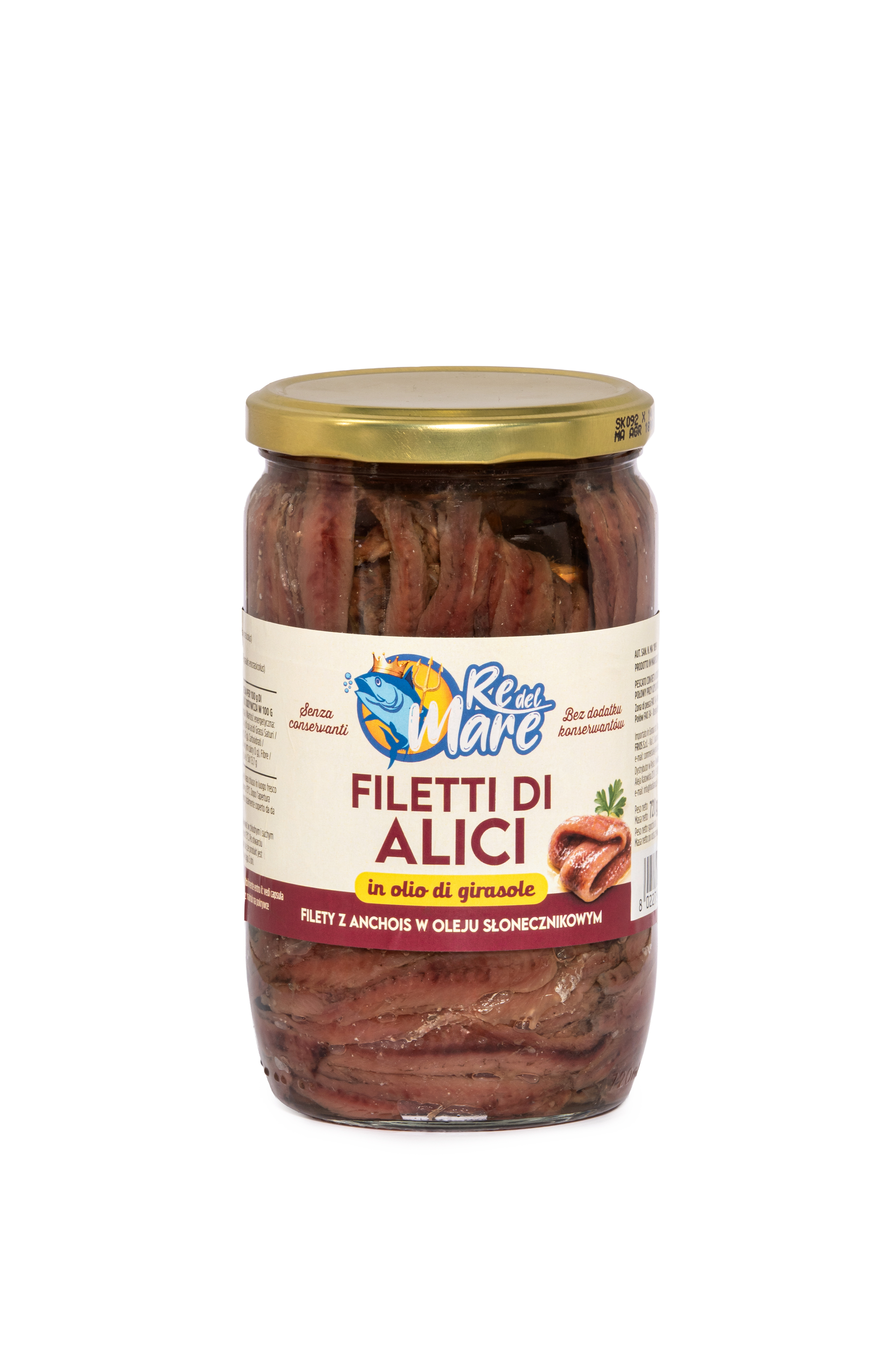 ANCHOIS FILETY W OLEJU SŁONECZNIKOWYM 'RE DEL MARE' 720 G 6/BOX FRIOS